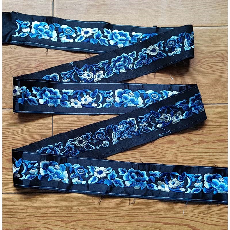 三蓝色汉服齐胸齐腰霞帔布艺装饰织带绣花花边衣缘领边刺绣