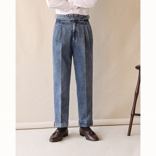 廓尔格直筒牛仔裤男秋冬那不勒斯垂感休闲裤商务绅士免烫高腰西裤