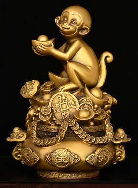 多吉缘黄铜属相猴精品聚宝盆铜器摆件适合客厅办公居家装饰铜器