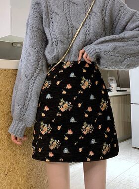 2021秋冬女半身裙冬天配毛衣a字裙大码显瘦高腰包臀裙胖mm短裙子