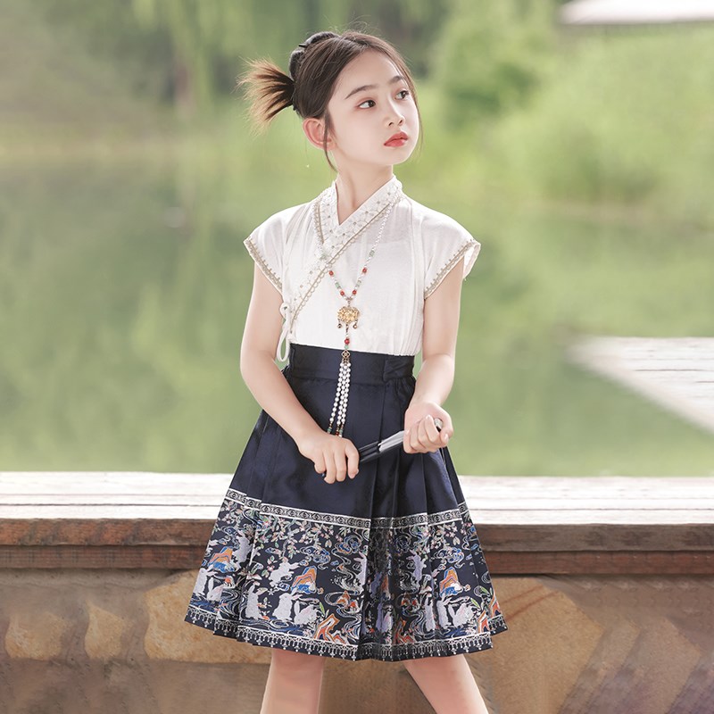 女童连衣裙夏季2025新款马面裙夏装短款儿童薄款唐装夏天女孩裙子图片