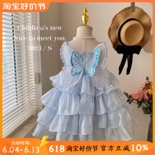 女童连衣裙夏季超仙小女孩洋气公主裙儿童带翅膀裙子吊带仙女裙潮