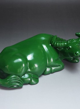 绿色木雕水牛摆件全实木质客厅装饰十二生肖牛红木卧牛雕刻工艺品