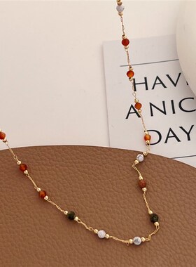 复古串珠水晶项链女 2024秋冬爆款轻奢小众锁骨链 气质高级感颈链