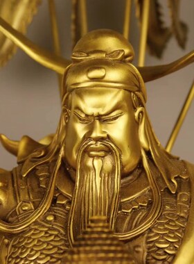 纯铜关公武财神关羽铜像q提刀聚宝盆武圣家居店铺开业礼品铜器摆