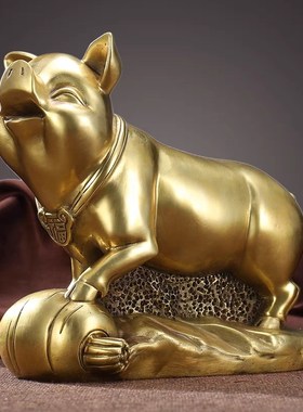 纯铜猪摆件大号十二生肖金猪家居客厅装饰店铺公S司开业铜生日礼