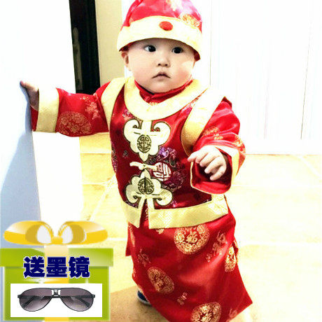 婴儿唐装男宝宝周岁礼服 秋冬阿哥装男童龙袍+马褂婴幼儿童新年装