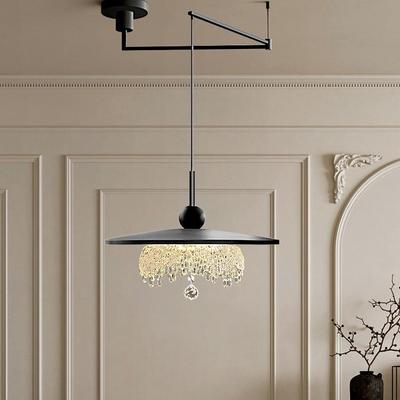 餐厅灯复古轻奢创意个性高级感摇臂吊灯中古风胡桃木可移位吧台灯