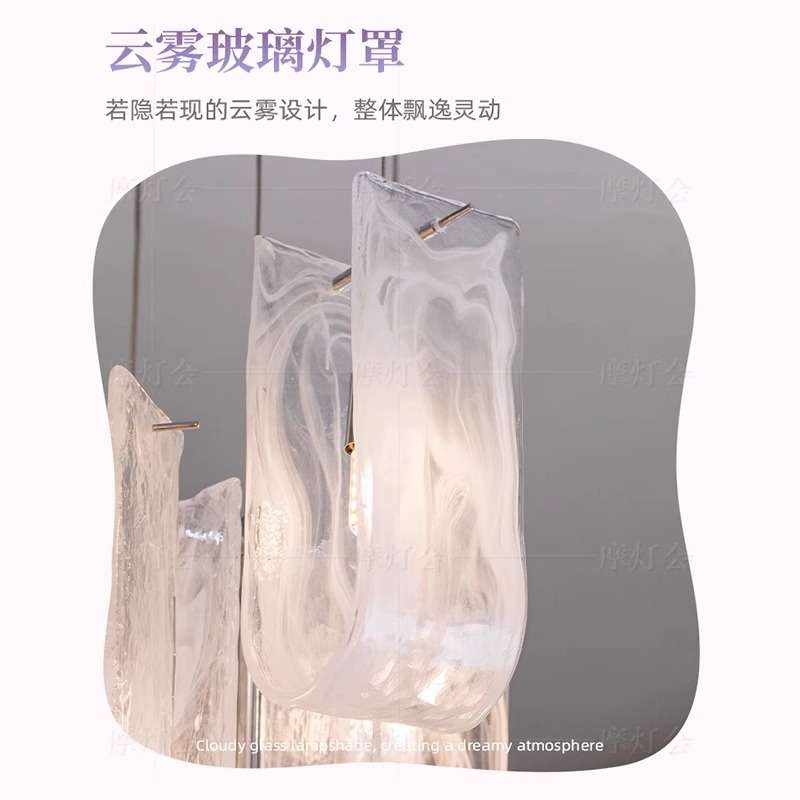 法式中古楼梯吊灯2024新款云雾玻璃loft复式别墅客厅挑空大吊灯具