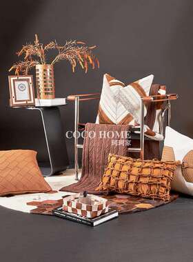 2024新款沙发抱枕橙色床头靠垫高端客厅装饰枕软装样板间搭配背靠