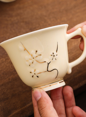 新款高档青瓷陶瓷茶杯防烫带把耳杯简约家用喝茶泡茶待客礼品杯子