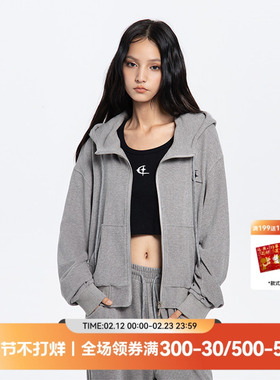 QUARTER IN NIGHT坑条开衫短款卫衣 女款美式复古休闲街头潮流