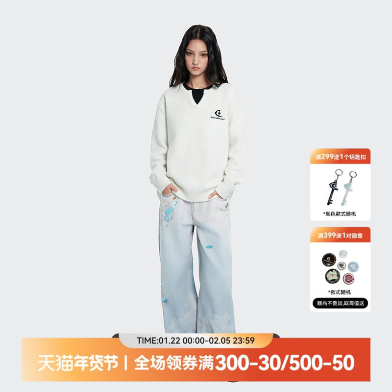 QUARTER IN NIGHT假两件套头毛衣针织衫 美式复古休闲街头潮流,男装,针织衫/毛衣,淘宝优惠券,粉丝福利购,淘宝优惠卷