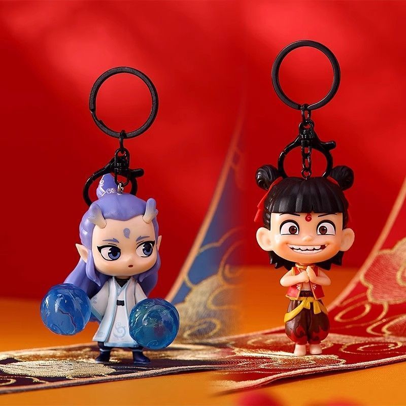 正版3D立体哪吒魔童闹海钥匙扣可爱灵珠摆件敖丙发完玩偶背包挂件
