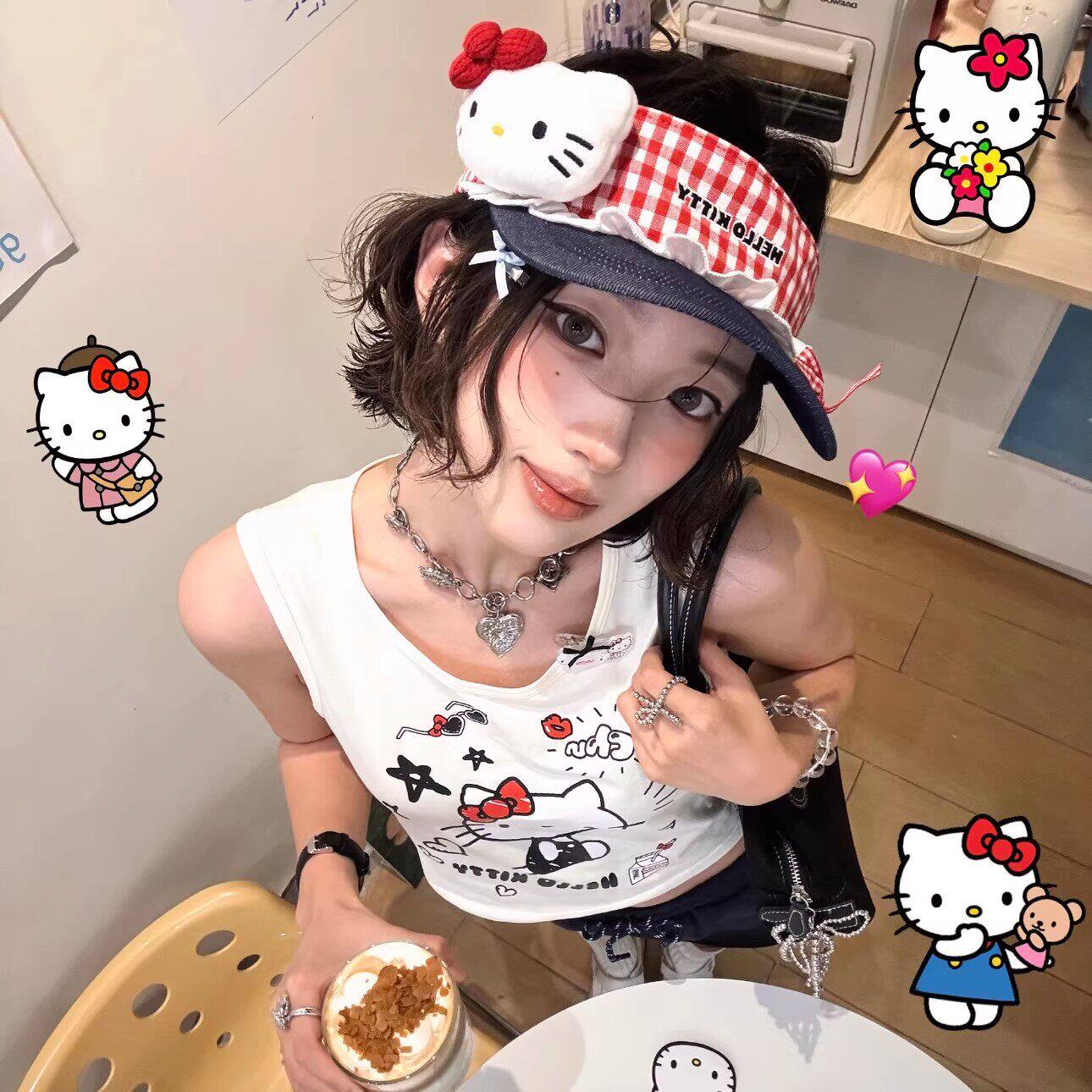 空顶防晒遮阳帽户外可爱生日礼物实用女生女孩子学生党hellokitty