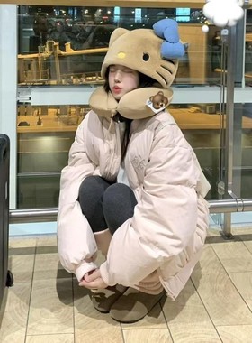 韩系复古立领粉色刺绣棉服外套女冬季新款学院风巨好看保暖面包服