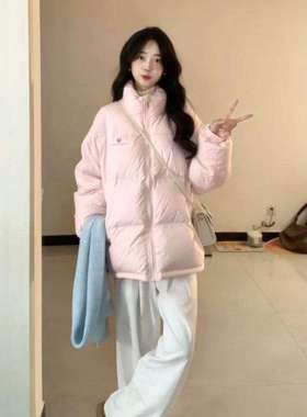 温柔风粉色立领保暖棉服外套女冬季新款时尚潮流个性保暖面包服潮