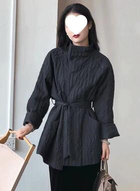 反季立领系带设计感棉服女秋冬时尚保暖中长款棉衣外套潮