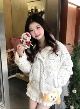 甜美波点立领羽绒棉服女冬季小个子宽松面包服棉袄外套学生潮流