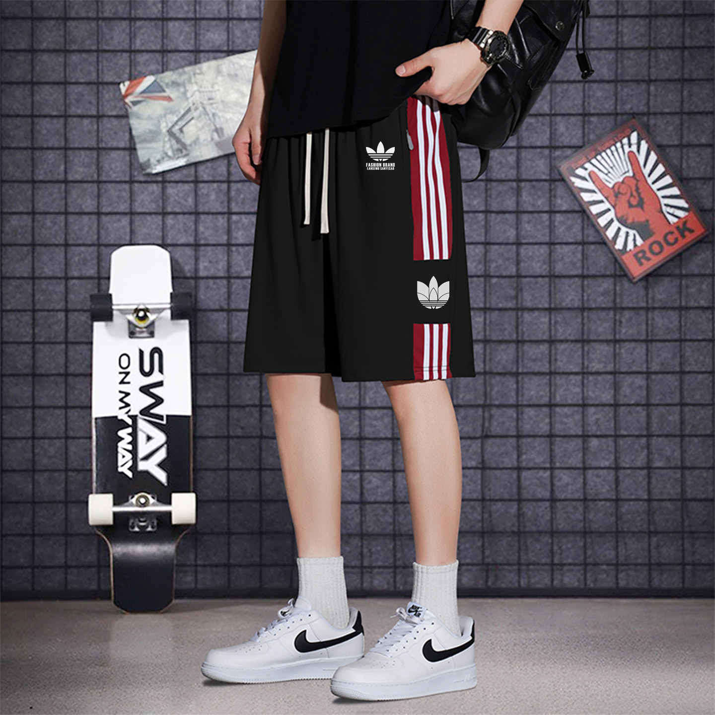 奥特莱斯时尚冰丝短裤男士训练跑步篮球运动裤子宽松休闲裤五分裤