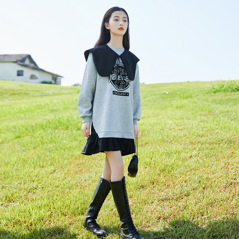 女大童卫衣裙中长款2024春秋新款儿童洋气N女孩打底衫女童春装上