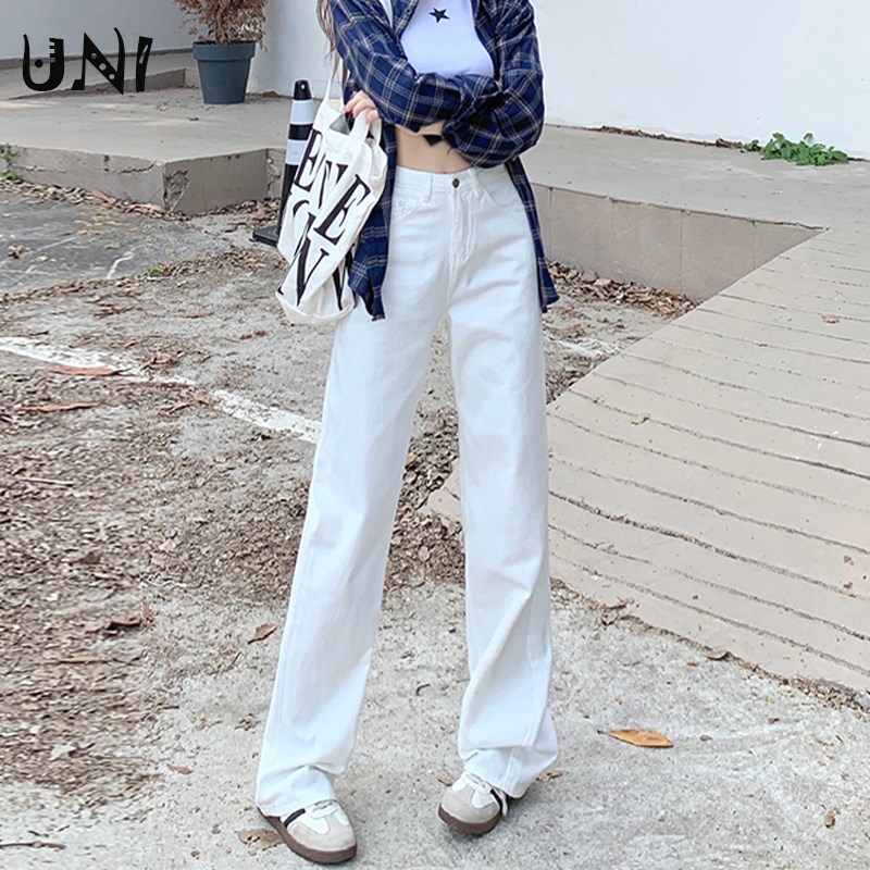 白色窄版直筒牛仔裤女p早春新款高腰显瘦小个子九分休闲垂感阔腿