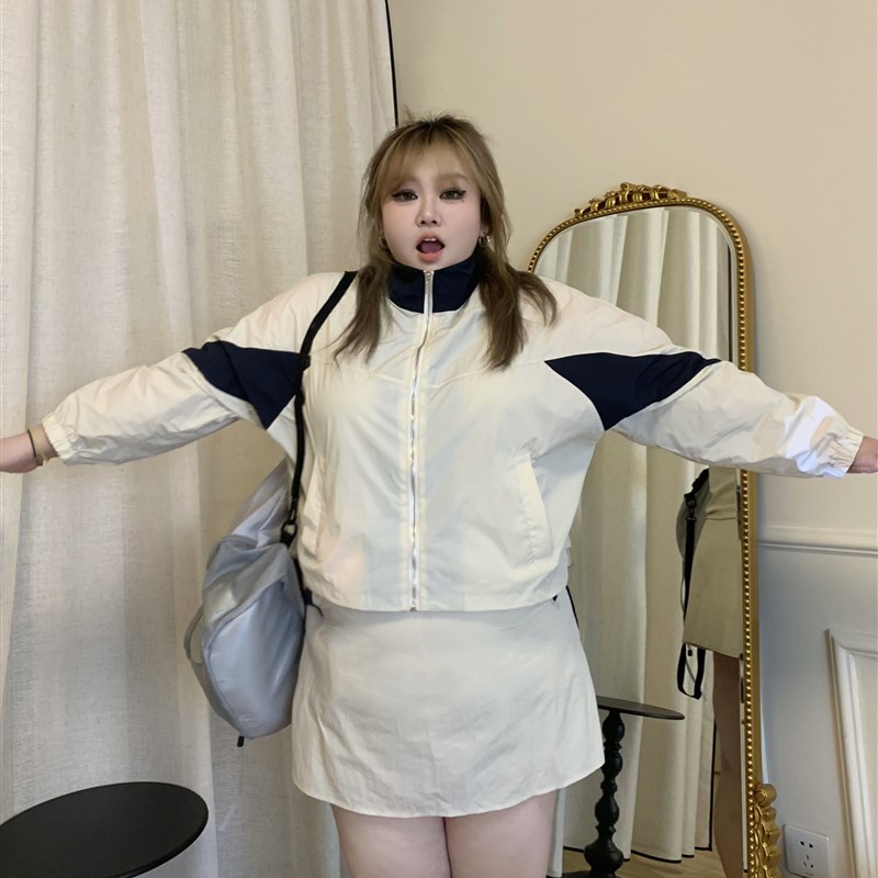 /轻盐少女/大码早秋胖mm防晒运动冲锋衣K短裙外套 显瘦遮肚子套装