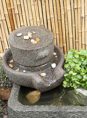 石磨假山石配件流水磨盘民宿景观装饰阳台庭O院花园喷泉摆件造景