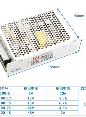 明伟24V开关电源/12V8.5A/36V/5V/7V/9V/48V/MLRS/MS/S-100-24敏