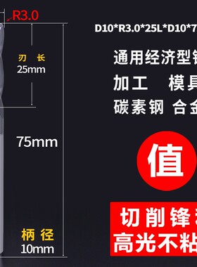 55度钨钢圆鼻铣刀不粘刀四刃圆鼻铣刀D1D2D3D4加工模具钢合金钢件