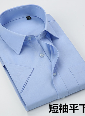 薄款正品啄木鸟夏季男士中青年短袖衬衫宽松半袖蓝色平下角衬衣