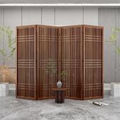 新中式 可折叠简易屏风隔断卧室遮挡玄关装 饰木质办公室隔断可移动