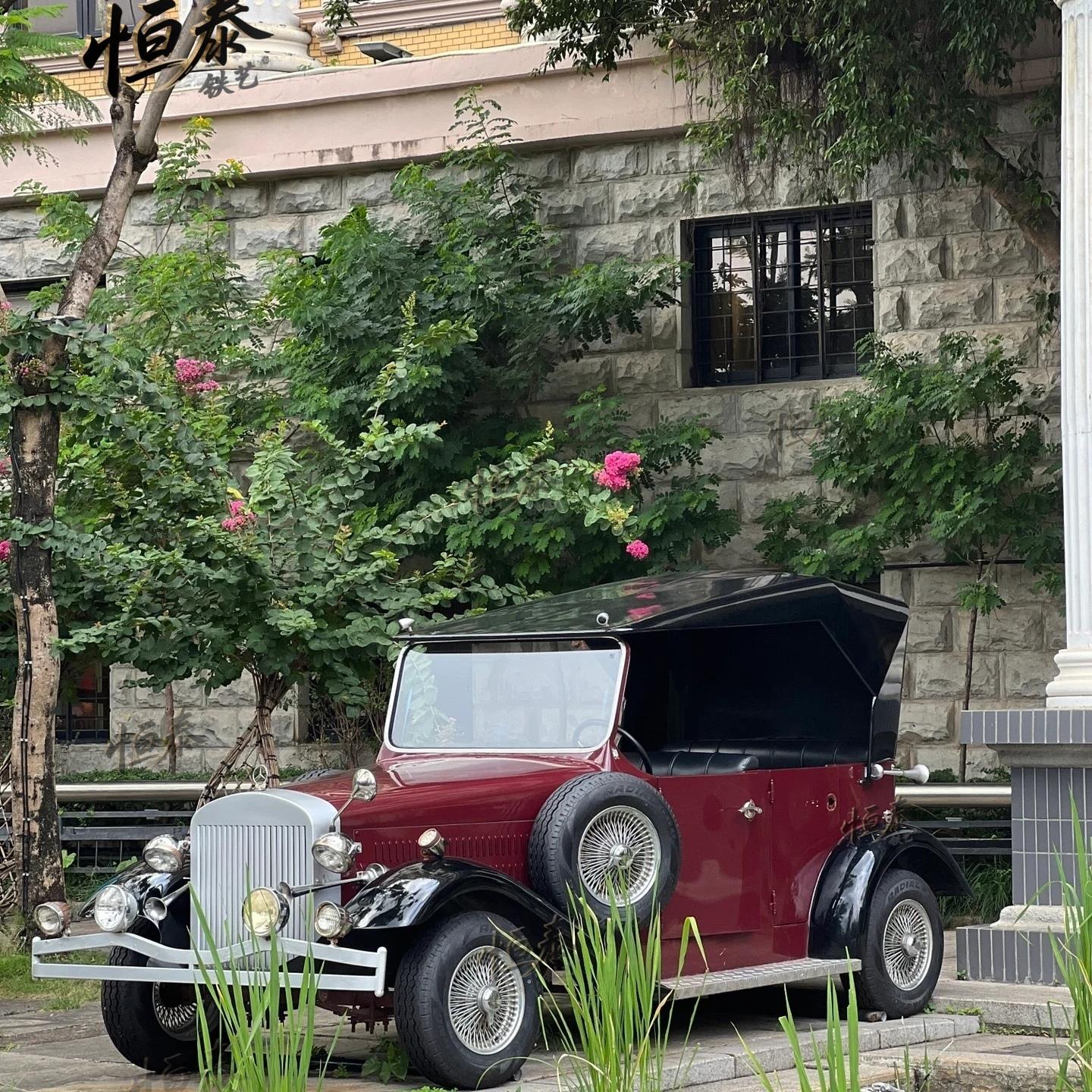 复古民国风铁艺老爷车模型摆件户外公园景区园林网红打卡墙装置