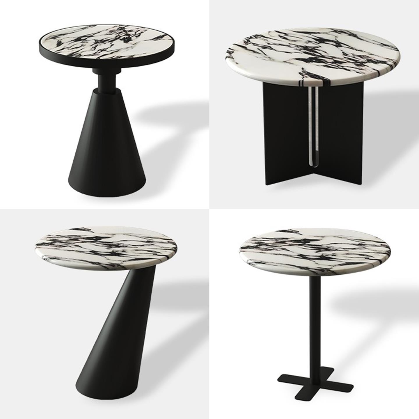 极简黑色大理石边几小户型客厅角几圆形侘寂风酒店小茶几电话边柜