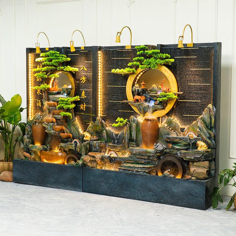 景观水幕墙屏风庭院假山喷泉摆件皇礼玄关落地新中式装饰客厅流水