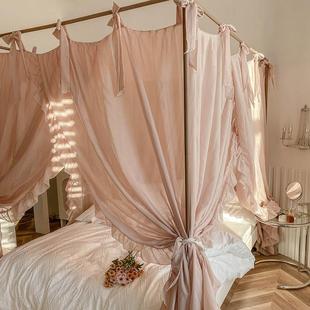 2025新款高级家用宫廷蚊帐落地三门卧室1.8m民宿亚麻风法式床幔