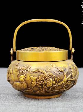 黄铜花开富贵手炉 暖手炉 纯铜仿古取暖炉取暖小号香碳手炉碳火炉