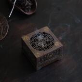 归鸿做旧黄铜合金香炉家用室内四方纳福香篆炉茶道迷你小香炉摆件