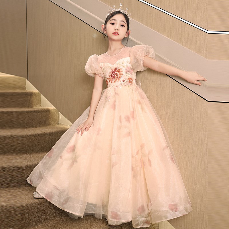 泡泡袖女童礼服公主裙花童婚礼主持F人甜美走秀蓬蓬纱儿童表演礼