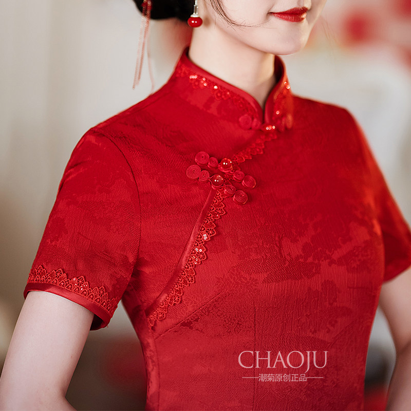 旗袍女新a中式绝美订婚礼服红色晨袍敬酒服新娘小个子2025新款夏图片