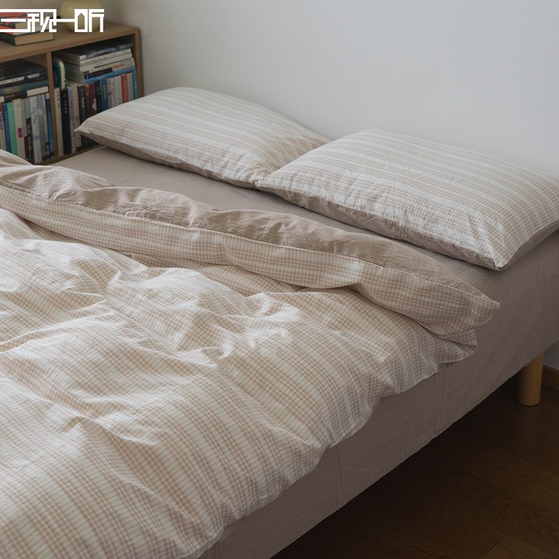 色织提花工艺丨全棉水洗棉四件套纯棉床上床单条纹被套棉麻质感