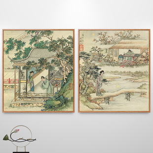 费丹旭西厢记古代人物画新中式装饰画走廊过道竖版挂画中国风壁画