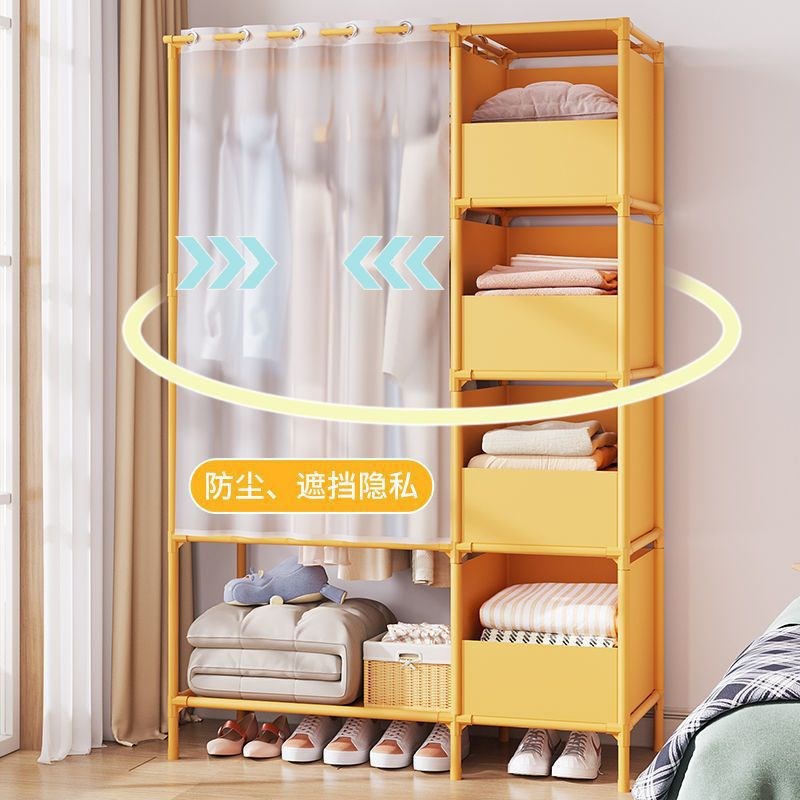 简易布衣柜多层家用卧室租房钢管加粗单双人衣物收纳储物柜子