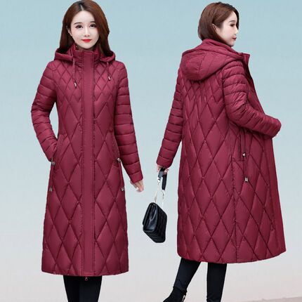 中年轻薄款羽绒棉衣女中长款过膝妈妈装2024P新款棉服女士冬季棉