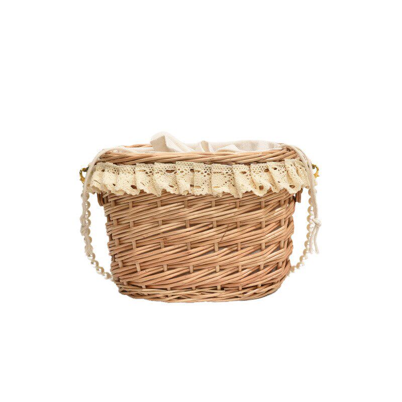 编织包包女士2024新款沙滩度假手拎包单肩包链条斜挎水桶包草编包