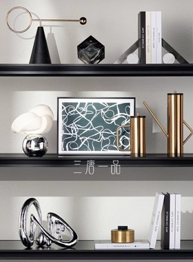 轻奢客厅沙发背景墙电视壁龛开放格摆件样板间书房书架软装饰品