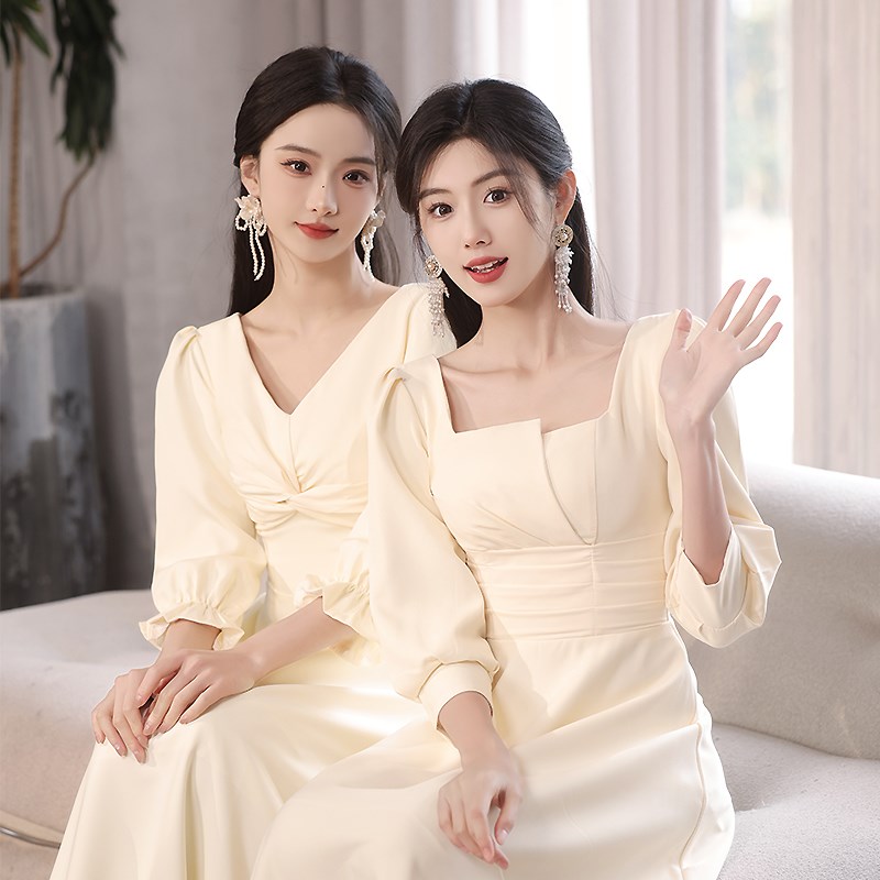 香槟色伴娘服2024新款平时可穿姐妹团高级感宴会领证登记秋冬女