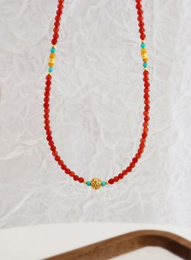 新中式天然石串珠国风女士项链高级感小众百搭简约气质轻奢锁骨链