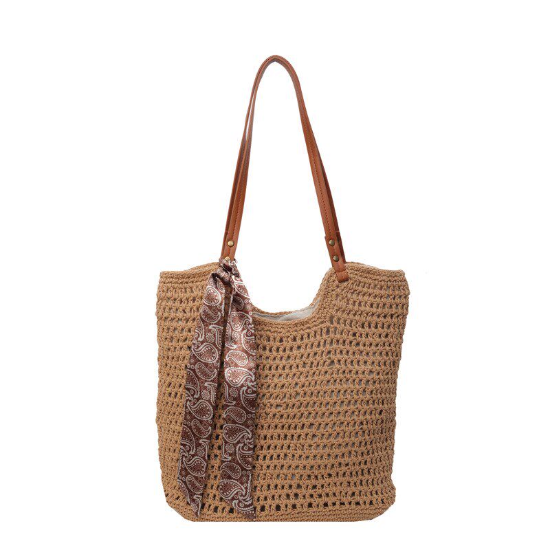 厂家镂空单肩棉线编织包新款夏天大容量草编包海边度假沙滩包