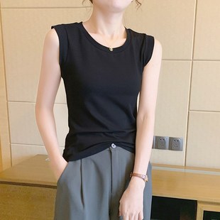 打底衫 黑色纯棉圆领f无袖 坎肩坎袖 t恤背心女内搭夏季 上衣 2024新款